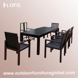 Black 6-Person Outdoor Dining Set with Bench Seat - Durable Patio Furniture